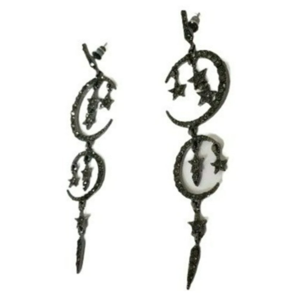 Moon and Star Earrings, Black